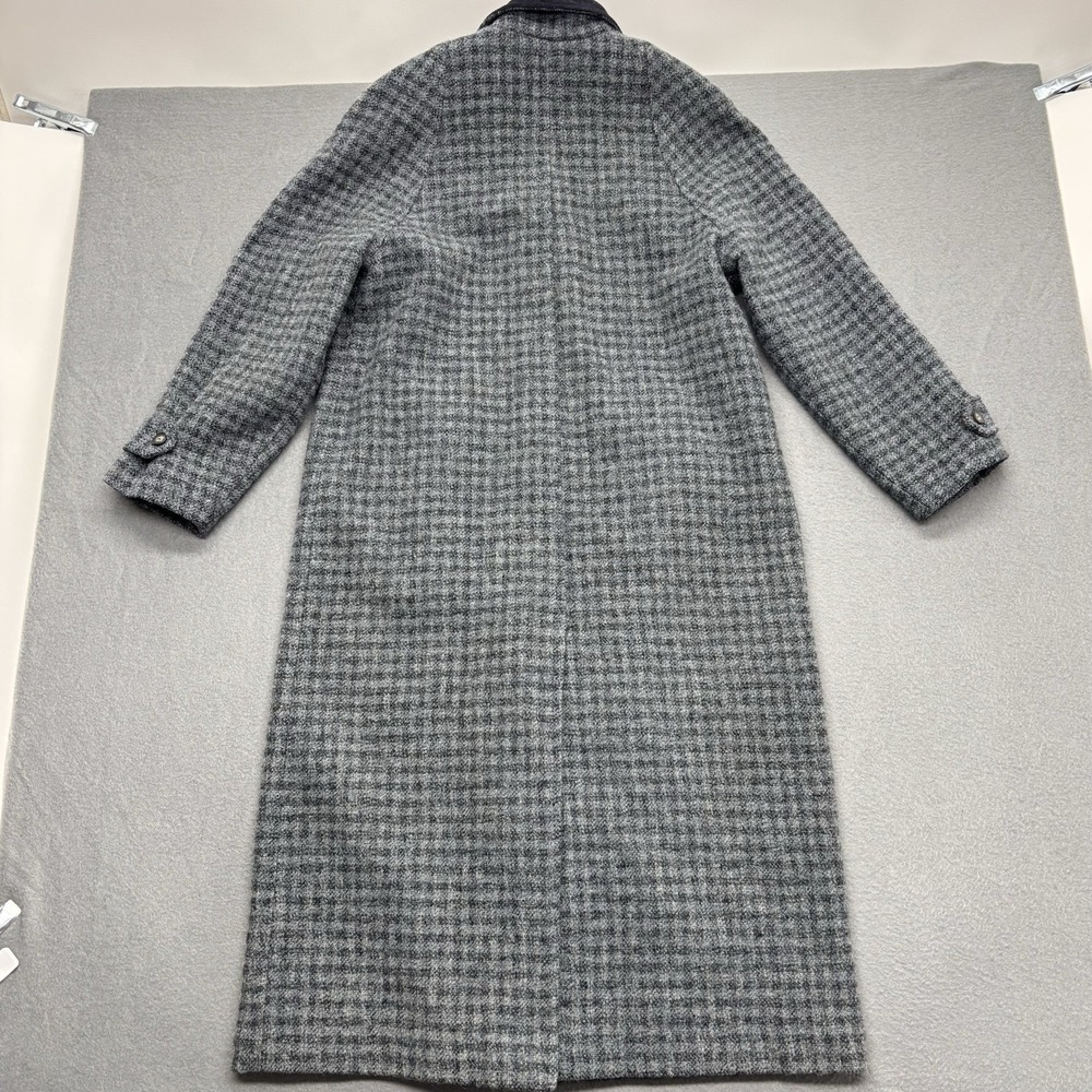 LL Bean VTG Gray Blue Wool Overcoat Women's Petite M Suede Collar Houndstooth - Picture 9 of 16